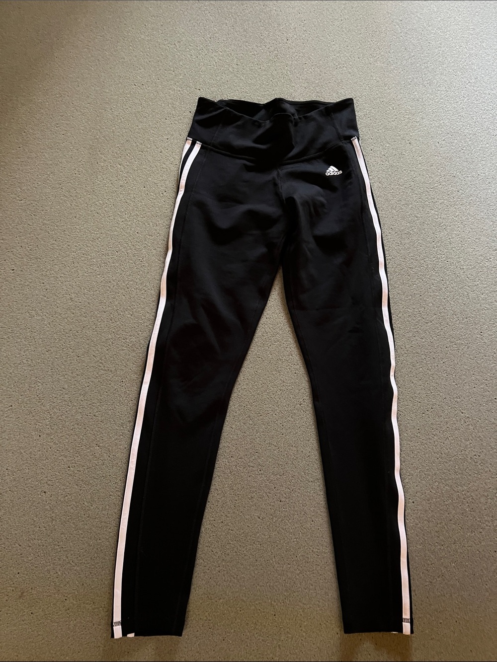 Adidas Women's Medium Black Leggings White Side Stripes EUC